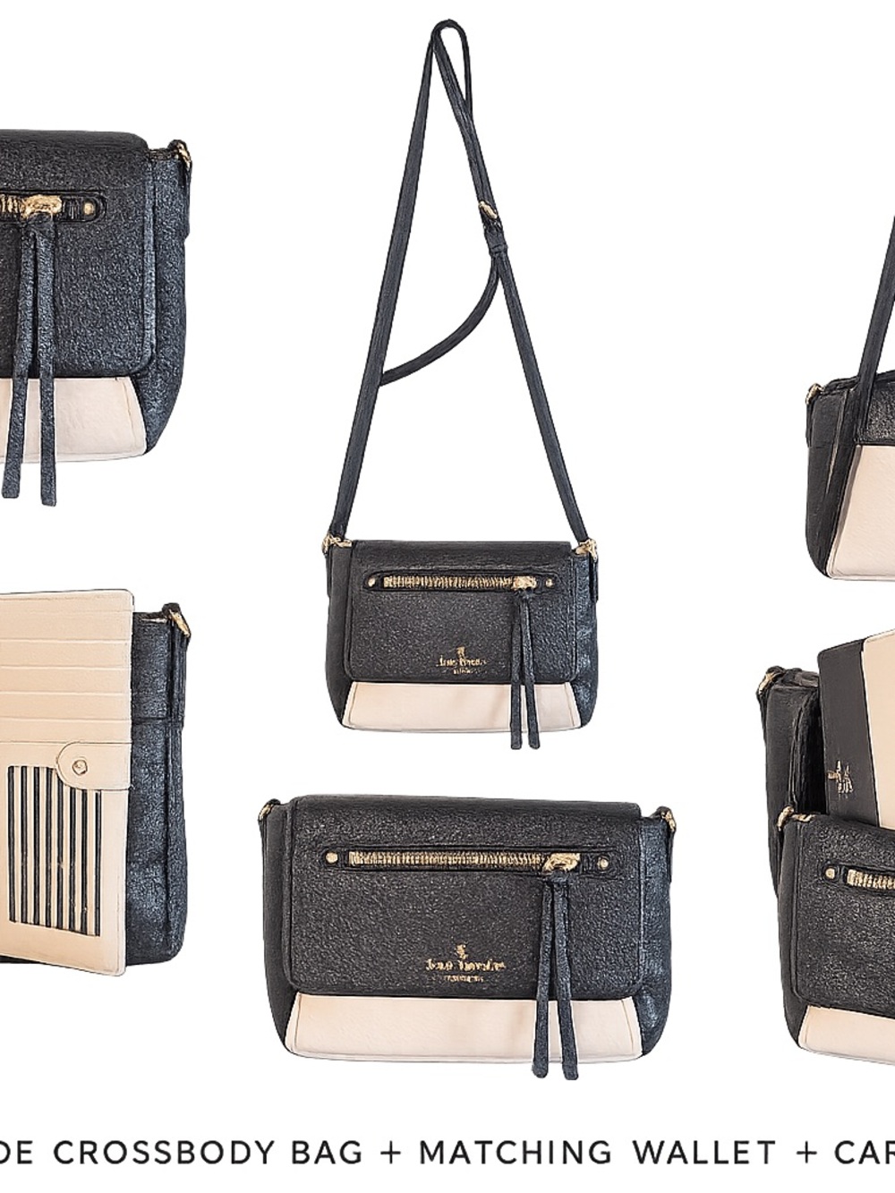 kate spade Black and Cream Two-Tone Crossbody Bag and Wallet Combo